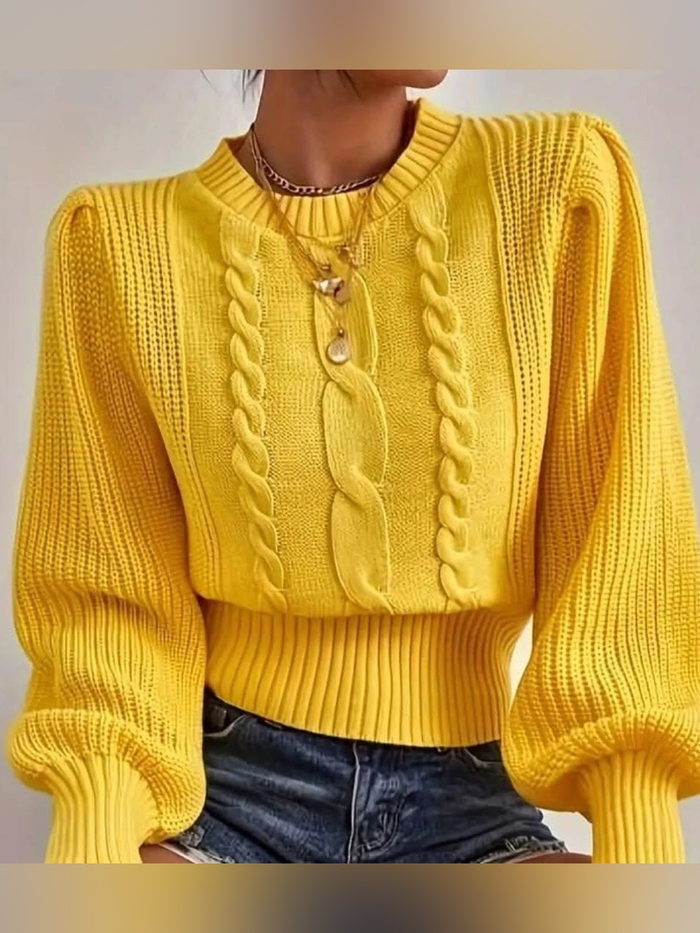 Yellow Cable Knit Women's Sweater Size Medium